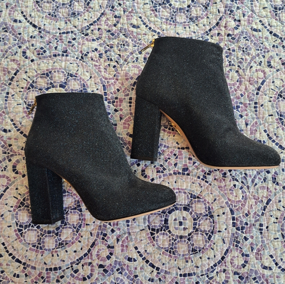 Charlotte Olympia Navy Glitter 100mm Heeled Booties